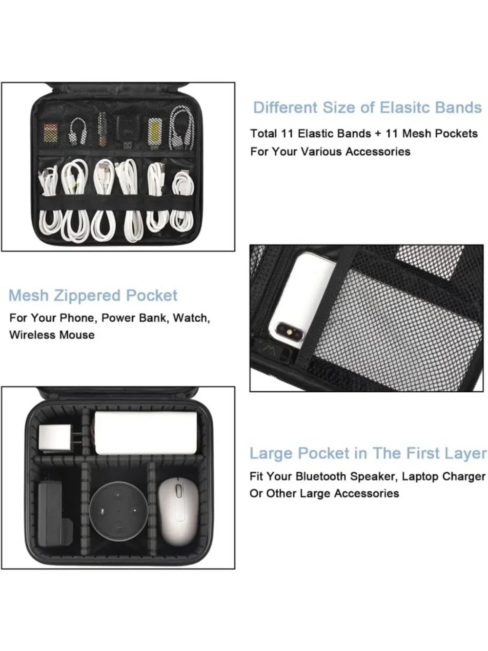 Travel Tech Organizer Bag | Waterproof Cord Storage Case, Double Layer, Portable
